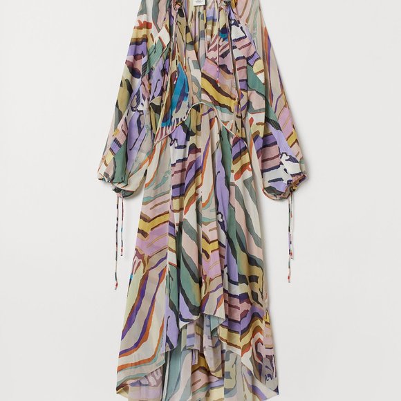 NWT H&M Studio Collection Multicolor Rainbow Silk Maxi Balloon Sleeve Dress - Picture 4 of 11